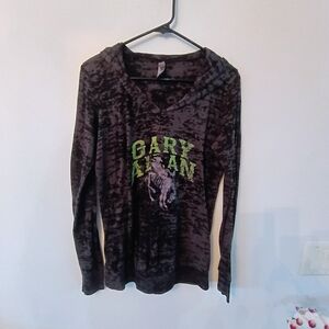 Gary Allan Medium Hooded Burnout T Shirt Next Level Long Sleeve Top